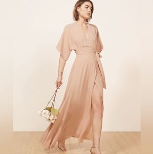 Reformation Winslow Maxi Wrap Dress S Pink Wedding Bridesmaid Fairy Feminine